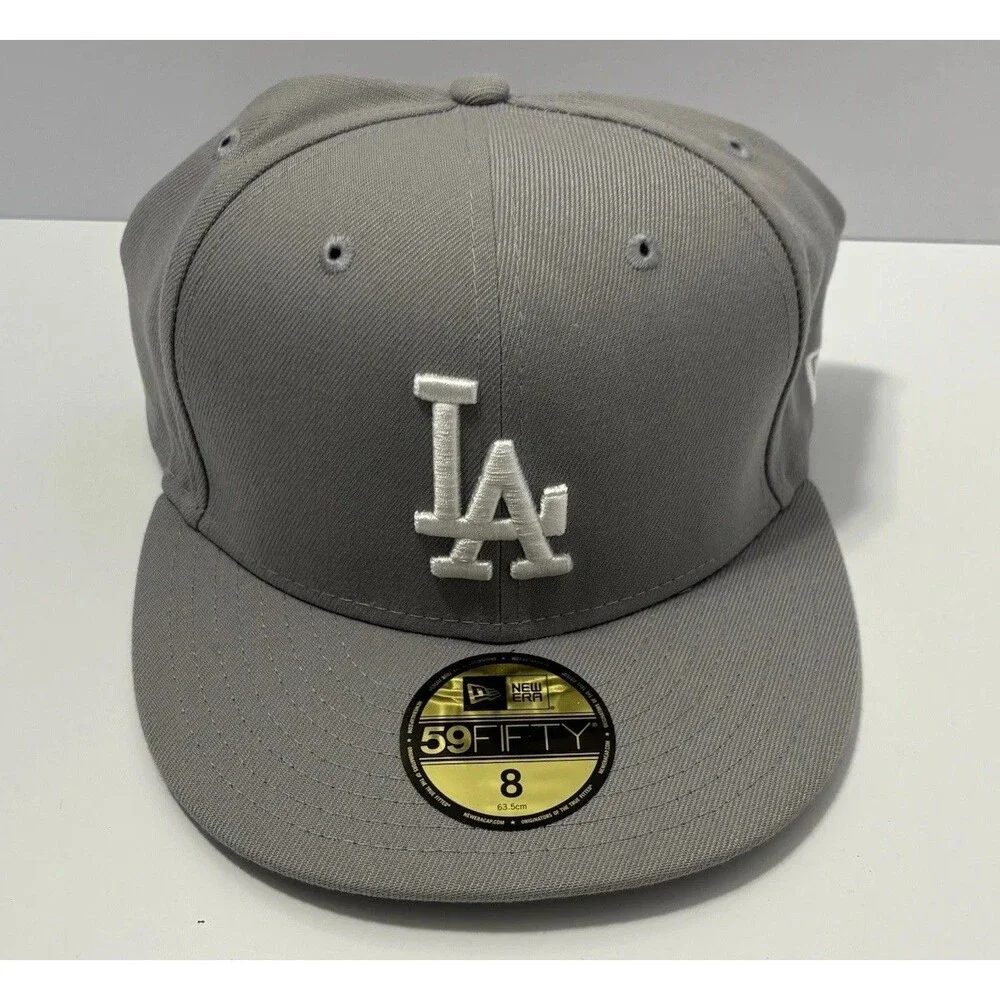 New Era 59FIFTY Los Angeles Dodgers Fitted Cap Gray/White Size 8 MLB New